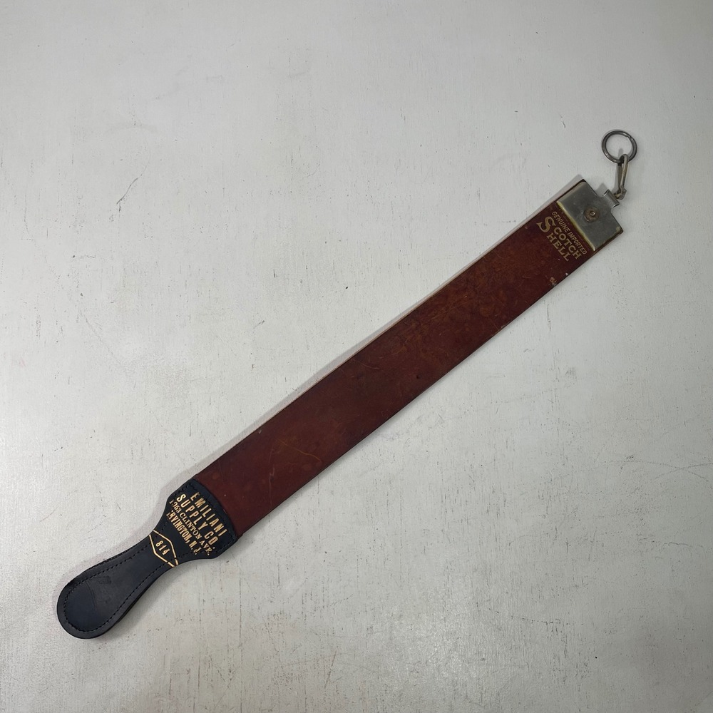 Vintage Scotch Shell Leather Razor Strop 814 Emiliani Supply Co Belfast Linen
